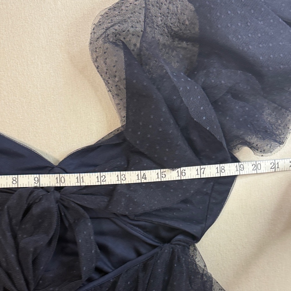 Lulu's Navy Tulle Maxi with Ruffle Cap Sleeves - Picture 9 of 11